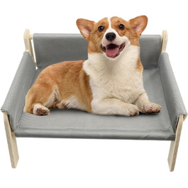 Підвищене ліжко для домашніх тварин з дерев'яним каркасом, софа для котів знімний чохол, стабільне підвищене ліжко для собак, софа для собак з дерев'яним каркасом, підвищене ліжко для собак маленьких порід, меблі для домашніх тварин з натурального дерева (сірий)