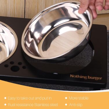 Підвищені годівниці для собак великих порід, на стійці, без розливання, набір з 2 годівниць з нержавіючої сталі, XL (35.56 см), об'єм 48 Oz, та середні (17.78 см), об'єм 29 Oz, чорного кольору