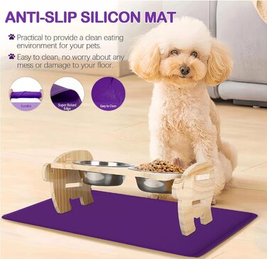 Водонепроникний килимок для годування домашніх тварин з високими бортиками, 55 x 38 см, силіконовий, нековзний, для собак, котів, запобігає розливу води (фіолетовий, 30x48 см)