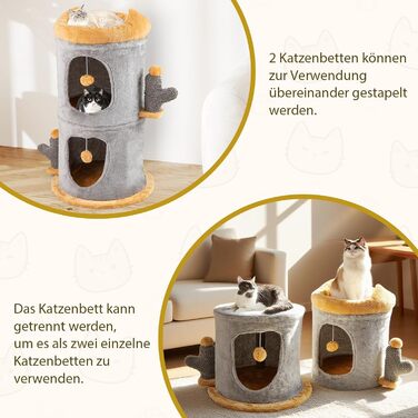 Котячий будиночок GYMAX з когтеточками: 4 яруси, 3 печери, знімні подушки, для котів усіх розмірів, сірий, 48x48x83 см