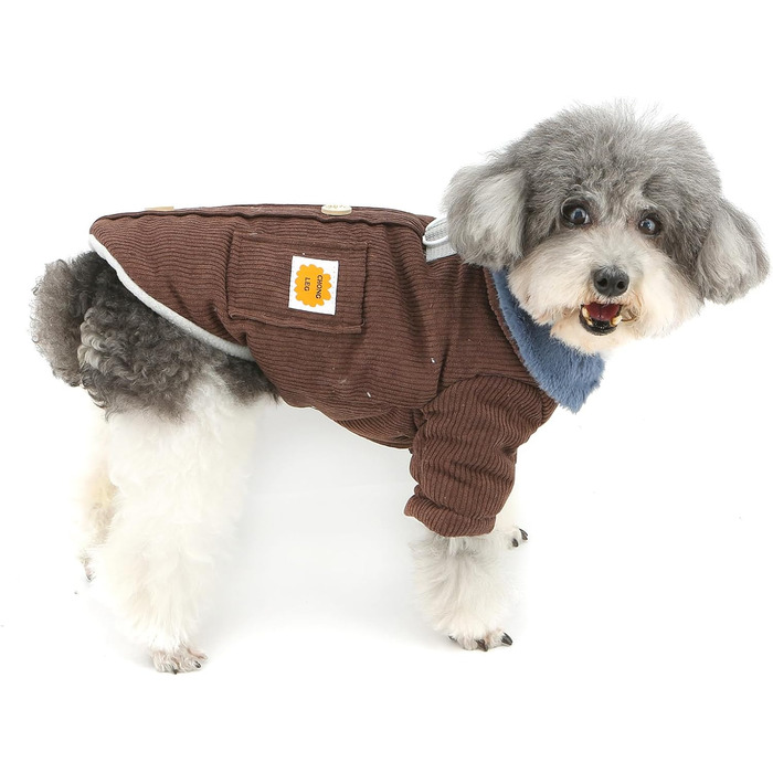 Теплий флісовий куртка для собак породы чихуахуа XL, коричневий, з D-порогом та кишенею