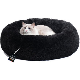 Ліжко для котів і собак PETS-TOP, знімний чохол, 60 см, чорне, довгий плюш, кругле, для малих порід