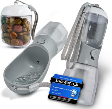 Поїлка-фляга для собак 300 мл - 3 в 1 | Фляга для води для собак, виготовлена з BPA-free матеріалу, з функцією автоматичного наповнення | Підходить для маленьких та середніх собак, сірого кольору