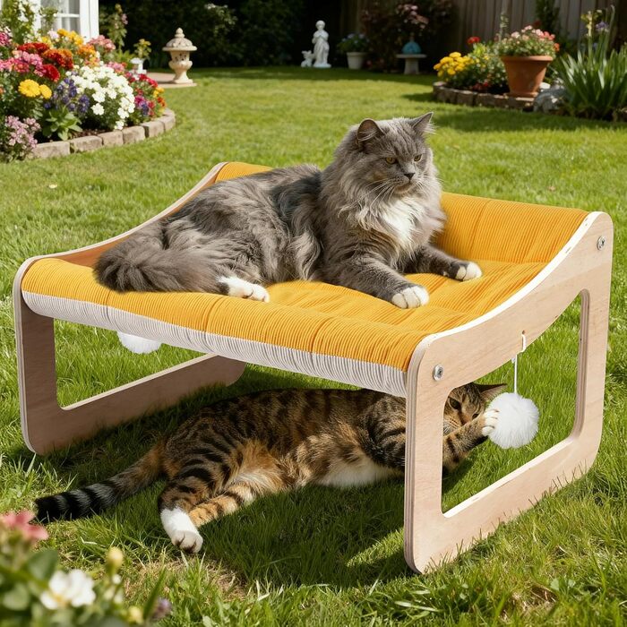 BSWAY Підвищене ліжко-софа для котів з дерева, сонячно-жовтий колір, 53x40 см, стильний котячий стільчик з знімним чохлом для матраца, до 15 кг