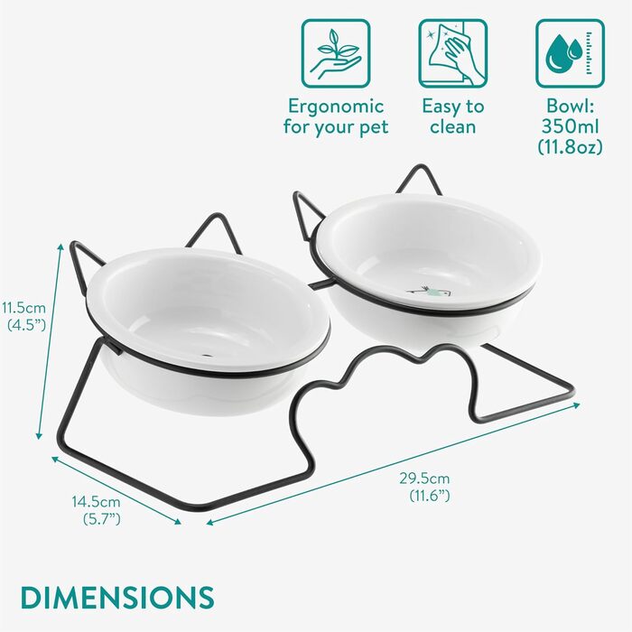 Навіс Keramik Katzennapf mit Metallständer - Erhöhter Katzennapf - Katzennapf Keramik - Katzennapf erhöht - Futterstation Katzen - Spülmaschinen- und Mikrowellensicher Weiß/Grün (Schwarz/Weiß)