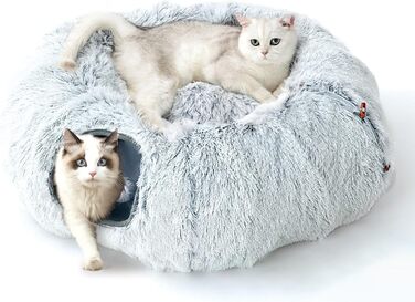 Туннель для котів FURRYPAWS XXL 3-в-1 – 160 см, ліжко, регульований, дихаючий, металевий каркас, складаний, для великих котів та дрібних тварин, сірий