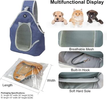 PETCUTE Сумка-переноска для собак та котів, складана, для дрібних тварин, з ремінком безпеки, блакитна денім (M)
