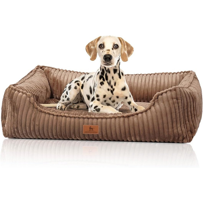 Ортопедичне собаче ліжко Knuffelwuff Sedona M-L з широкого корду, 85 x 63 см | Знімний, пральний чохол | для великих, середніх та маленьких собак (85 x 63 x 23 см, Колір: Коричневий)