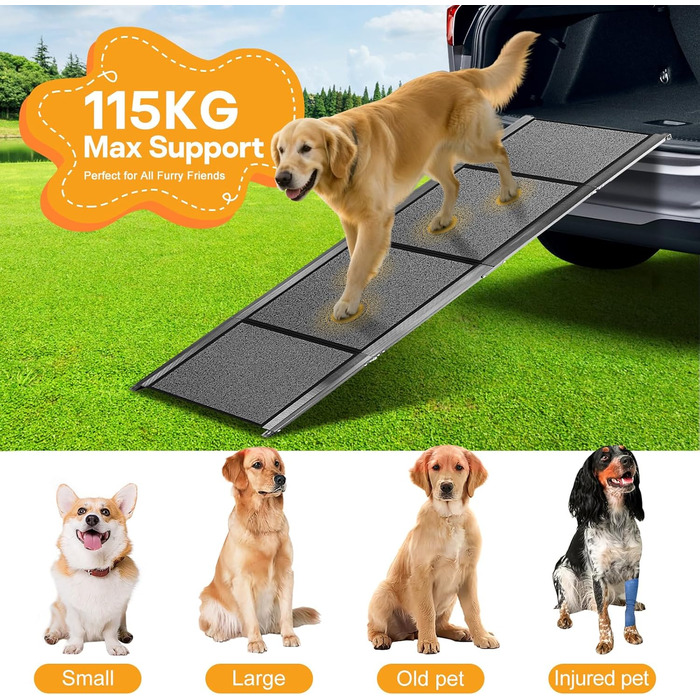 Рампа для собак до автомобіля, складана, до 115 кг, з антиковзким килимком, для вантажівок та SUV, великі та середні породи