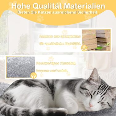 Драбина-кіготь для котів Naizy K1276, сіра, 49x41x93 см - XXL, з сизалевими стовпцями та будиночком