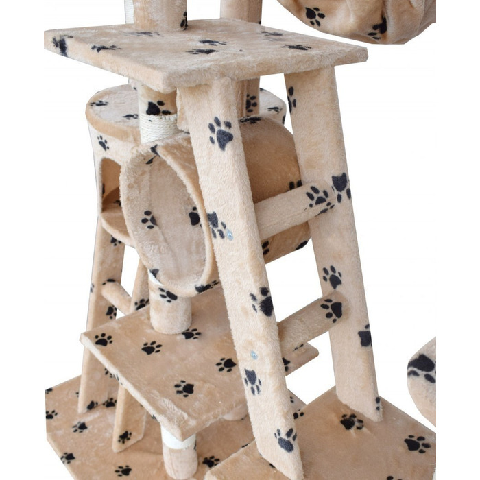 Величезний ігровий комплекс для котів XXL (255 см) — Дряпалка-вежа з гамаком, тунелем та будиночком, бежевий