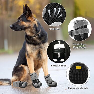 Черевики для собак середніх порід, неслизькі, з світловідбиваючими смугами, захист лап для снігоходів/прогулянок/відпочинку на природі/підлоги (2) сірі