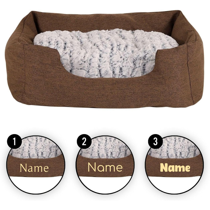 Клітка-лежанка для собак Lionto з м'яким змінним подушками, затишна лежанка для домашніх тварин у меланжевому дизайні з глибоким входом для собак та котів усіх розмірів, 80x60 см, м'яка лежанка для собак, коричнева (з написом) Коричнева L 80 x W 60 x H 26