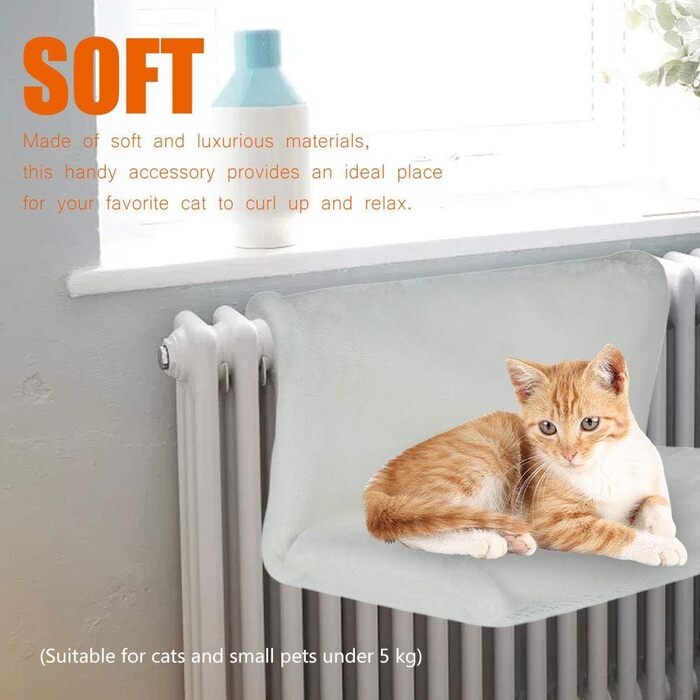 Килимок-грілка для котів Fyeme: м'який, плюшевий, для підвішування на радіатор, з металевим каркасом, складаний, для всіх стандартних радіаторів (білий)