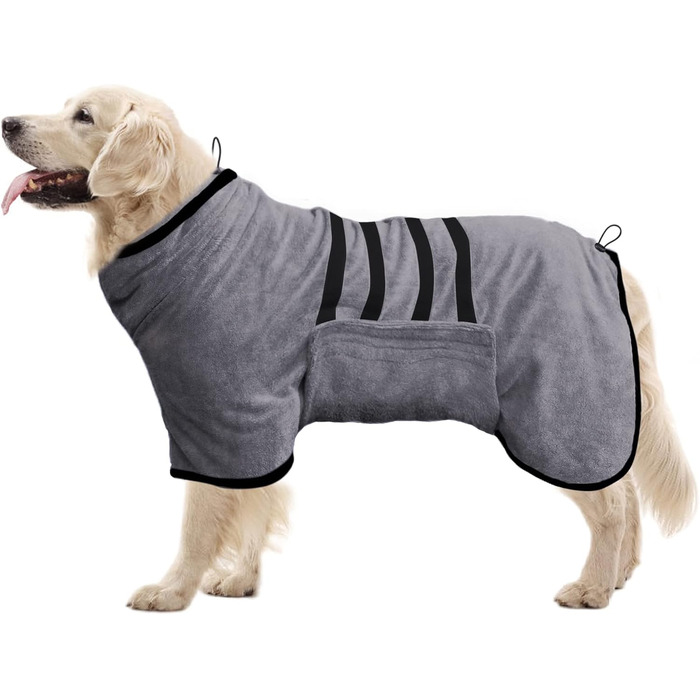 Рушник для собак з мікрофібри, для лап – швидковисихаючий рушник для собак, рушник для миття собак, рушник для домашніх тварин з магнітною стрічкою, для дому (L, сірий)