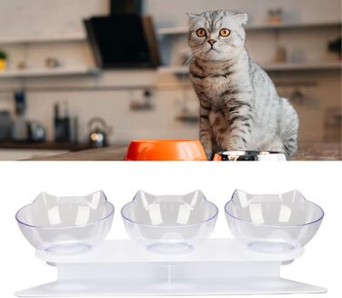Набір піднятих мисок для котів, 3 прозорі миски на підставці, для котів та маленьких собак