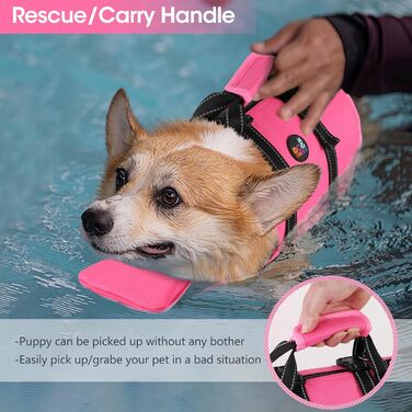 Жилет для плавання собак Dogcheer з блискавкою та рятувальним ручками, Ripstop-жилет для цуценят з плавучою шиєю для плавання, регульований жилет для плавання для маленьких, середніх та великих собак, рожевий