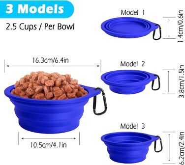 Складані годівниці для собак PetBonus, 2 шт. Силіконові миски для води для собак у подорожах, портативні, не проливаються, з карабіном для собак та котів, для води та корму (600 мл, Армійний зелений, Синій)