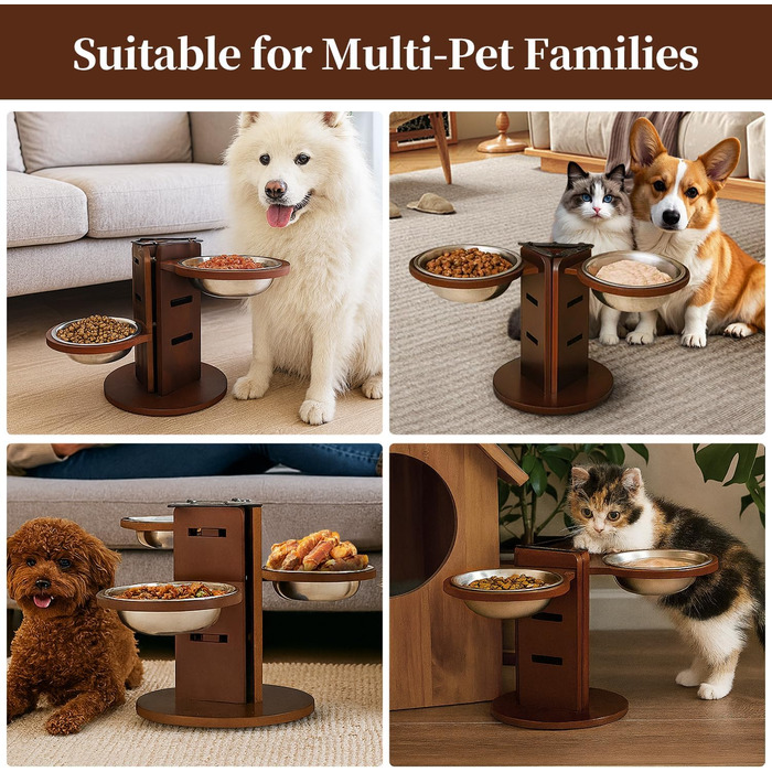 Підвищений годівниця для собак, регульована по висоті, 3-рівнева годівниця для собак, підставка з 3 мисок з нержавіючої сталі, 650 мл, годівниця для собак з антиковзним дном