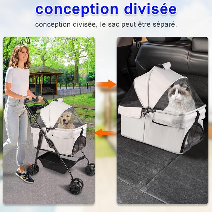 Дитяча коляска для собак та котів, складана, до 15 кг, з підстаканниками (Сірий, 50x65x99 см)