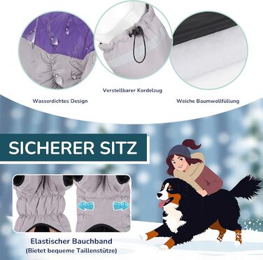 Водонепроникний дощовик для собак середніх та великих порід від ALLSOPETS, тепла зимова куртка з світловідбиваючими смугами, вбудованим повідком, вітрозахисний, для холодної погоди (Королівський фіолетовий, 4XL)