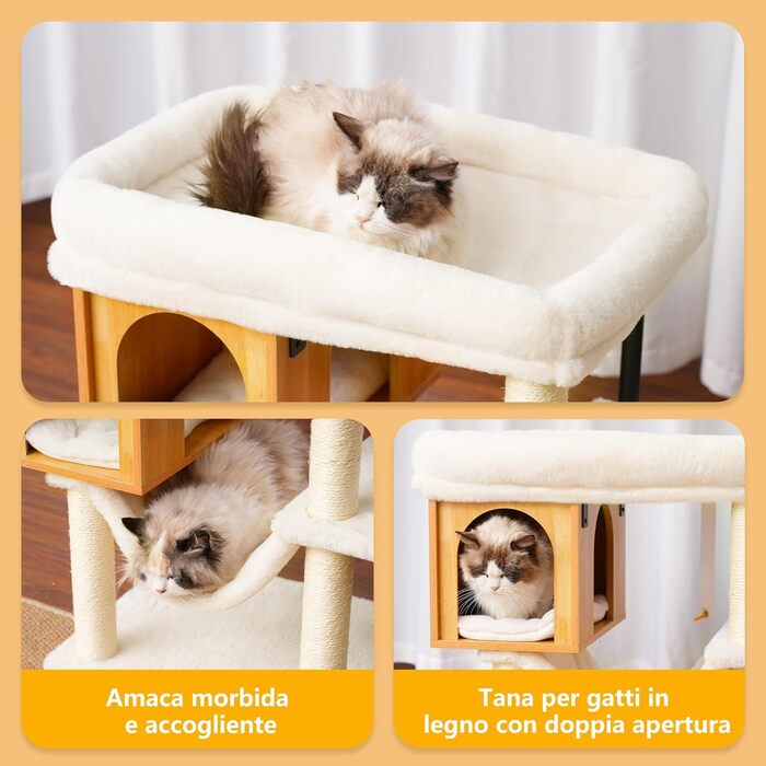 Котячий будиночок з дряпалкою Heybly HCT017WB з великою плюшевою платформою 54 x 40 см та висотою 57.5 см, сталеві труби, стійка основа для великих котів