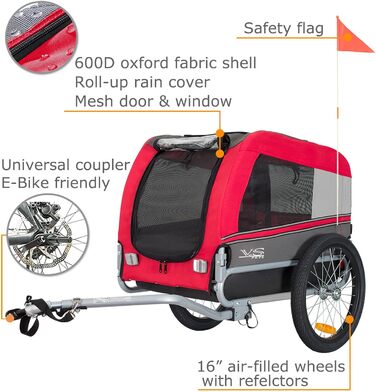 Причеп для собак Tiggo VS Pets M - велосипедний причеп для собак, 80201 (червоний)