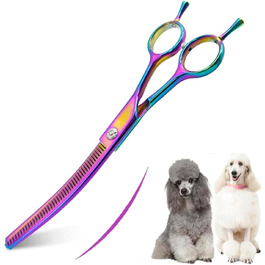Професійна витончена ножиця для грумінгу собак 7 дюймів, з японської сталі 440C, фіолетового кольору. Зменшує товщину шерсті на 30-60%.