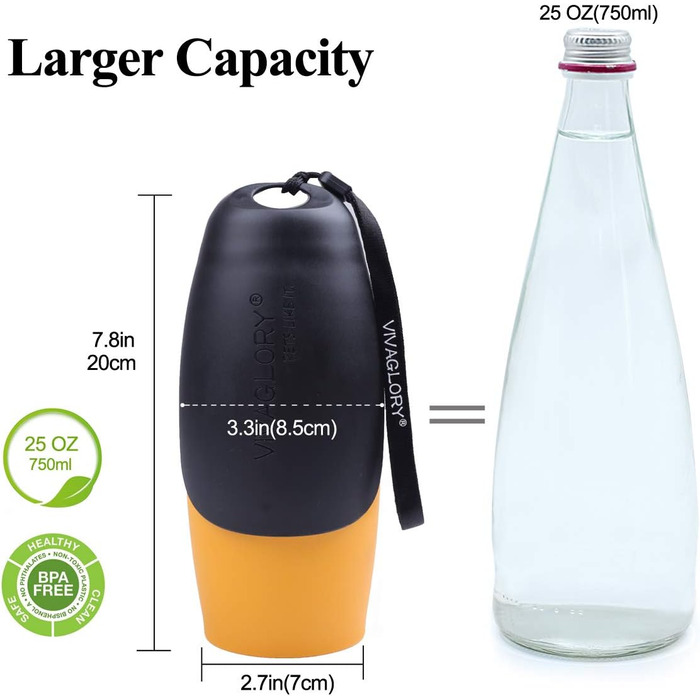 Фляга для води для собак VIVAGLORY Pawhike, 750 мл, нержавіюча сталь, портативна, оранжева