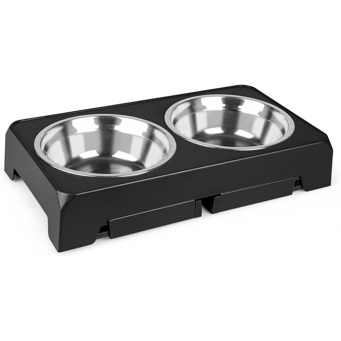 Підвищена годівниця для собак та котів з нержавіючої сталі, 2x1.8L, регульована висота, антиковзаюча, 44x24x8 см, чорна