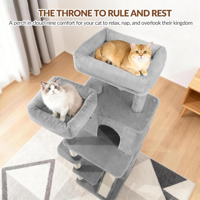 Котячий будиночок Kratzbaum 178 см, великий, сірий. Стабільний з когтеточками, лежаками, платформами та іграшками. FPMS005FG1