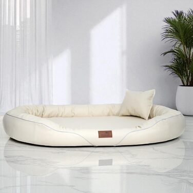 Ортопедичне ліжко для собак Tierlando® Tiffany Easy CLEAN з екошкіри – для великих собак (XL XXL) – гіпоалергенне з анти-волосяною поверхнею та Memory Foam – розмір: 115x90 см, колір: 05 Creme