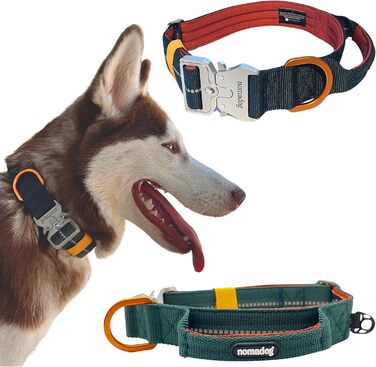 Нашийник для собак Nomadog Trailblazer M з ручкою, преміум-алюмінію, тактичний, регульований, світловідбиваючий