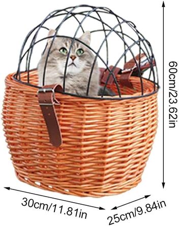 Корзина на велосипед для тварин, плетіння з лози, для собак та котів, з металевим захистом, велосипедна корзина для тварин, іграшок, книг, овочів