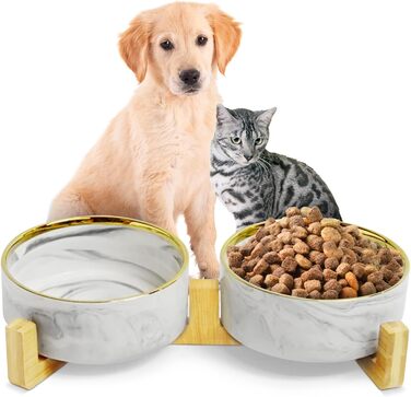 Підвищена годівниця для собак та котів з кераміки, 2x850 мл | Годівниця для маленьких собак, котів | Аксесуар для тварин