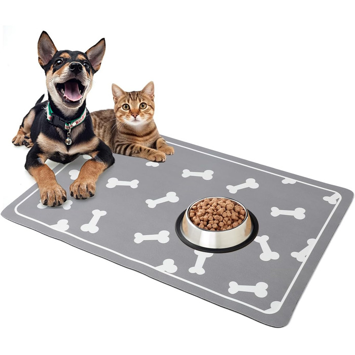 Килимок для годування собак і котів, 60x40 см, вбираючий, нековзний, великий, легко миється, швидко сохне (Світло-сірий)