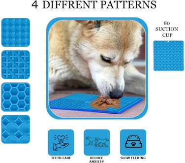 Килимок для собак з міцними присосками, заспокоює, преміум-якість, 2 шт., з лопаткою та щіткою, повільний годівник, підходить для купання, дресирування та догляду, блакитний