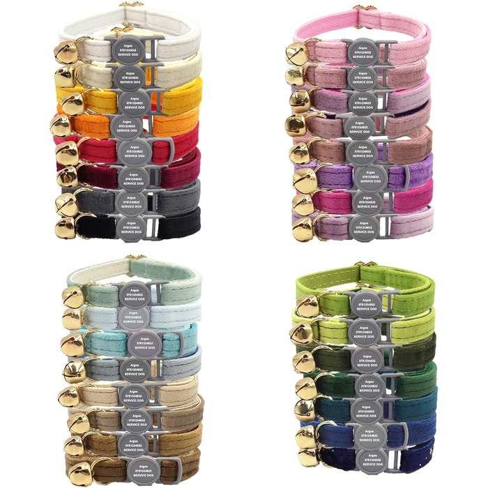 Персоналізоване ошатне нашийник для кота з безпечною застібкою та дзвіночком, нашийник з іменним жетоном та номером телефону, регульований, з велюру, для кошенят