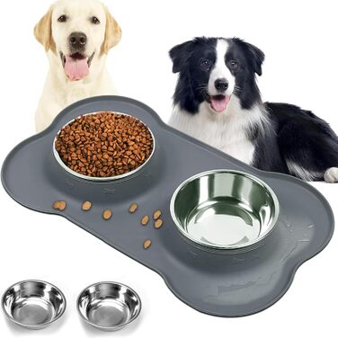 CEASELESLY Миски для собак з нержавіючої сталі, 2 шт по 400 мл, з підставкою з силікону, для собак середніх та малих порід, котів та цуценят, корм для тварин (темно-сірий)