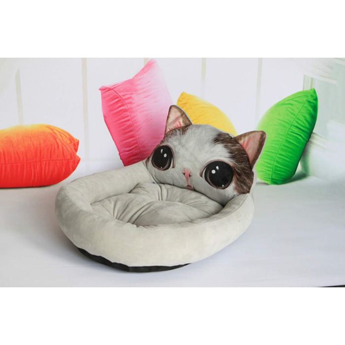 Тепле ліжко для домашніх тварин Ulalaza з принтом кота з великими очима, бавовна, для котів та собак