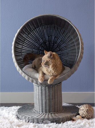 Котяче ліжко THE REFINED FELINE Kitty Ball, підвищене, вигнуте, з м'якою знімною подушкою, стійке до подряпин, поліротан, для котів і кошенят, колір димчастий