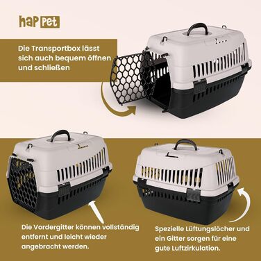 Транспортний бокс для котів та собак ABBA M сірий 56x37x37 см – міцний, добре провітрюваний, пластиковий бокс для подорожей