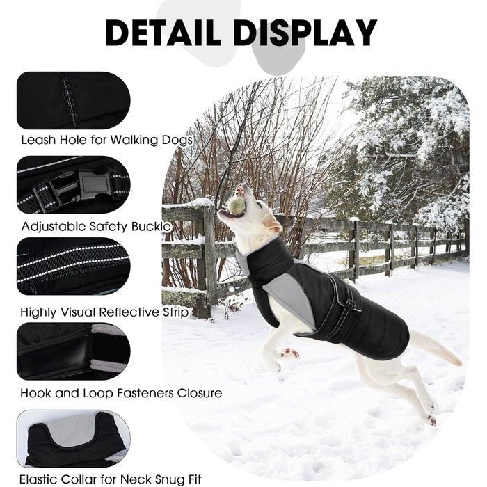 Зимовий теплий куртка для собак Nanaki з флісовою підкладкою, водонепроникний, світловідбиваючий, з отвором для повідка, пухнастий комір, середній розмір, для прогулянок на вулиці, полювання, простий у використанні, X-Large, чорний