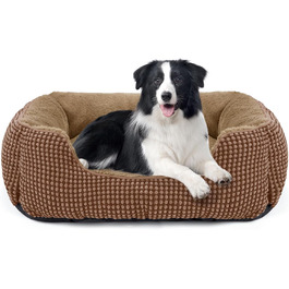 FURTIME Лежанка для собак середнього розміру, кошик для собак, миється, пухнаста, з неслизьким покриттям, заспокоююча лежанка для собак та котів середнього та малого розміру, 63x53x20 см, коричнева