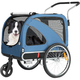 Причеп для собак XL 2-в-1 для велосипеда та візка, з гальмом та світловідбивачами, матеріал 600D Oxford, до 40 кг (Блакитний)