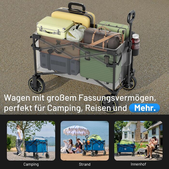 Садова та вантажна візок Timber Ridge 200л з ручкою та тримачем для напоїв, 100кг, для відпочинку, кемпінгу та покупок (Блакитний)