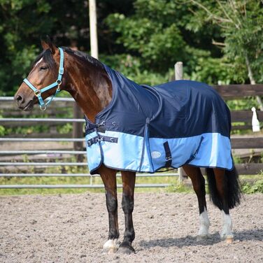 Кінська зимова попона eQuitack, водонепроникна 600D, утеплення 50 г, темно-синя/блакитна, 155 см
