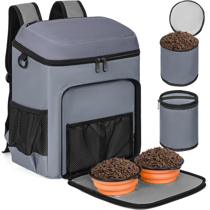 ANILD Рюкзак для собак, туристичний, з TSA-замком, сірий, з контейнерами для їжі та напування