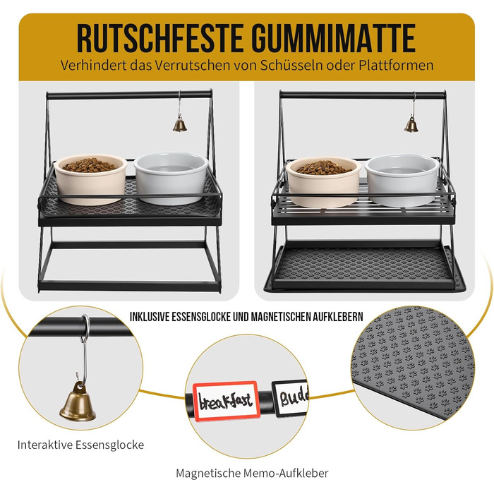 Підставка для мисок для собак OneTigris, регульована висота 28 см, анти-розливання, з дзвіночком, для середніх та великих собак