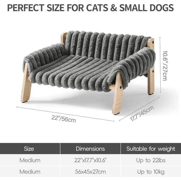 М'яке ліжко-лежанка для котів та маленьких собак EWOOFUN, 56x45 см, сірий колір, знімна та миюча